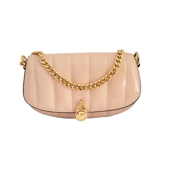 Michael Kors Mila Small Convertible Crossbody Quilted Bag Patent Powder Blush - Picture 3 of 8